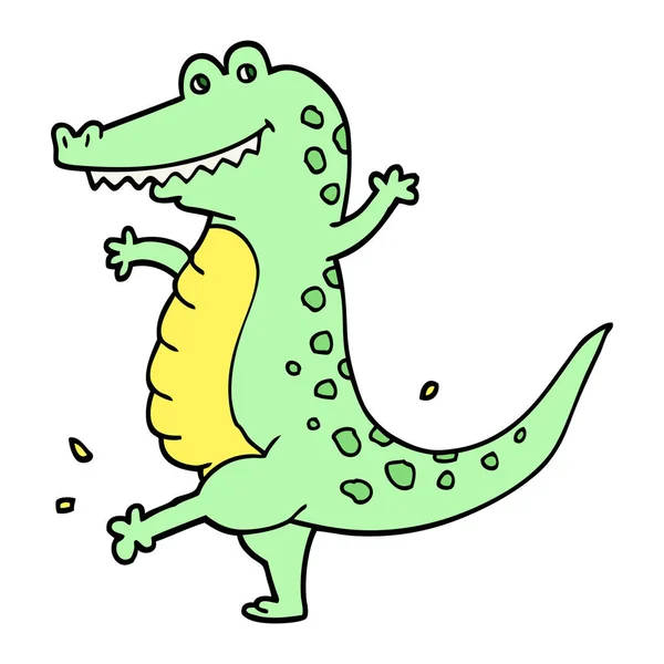 Hand Drawn Doodle Style Cartoon Dancing Crocodile — Stock Vector