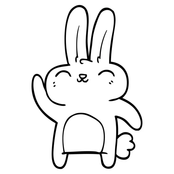 Line Drawing Cartoon Happy Rabbit — Stock Vector