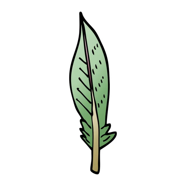 Cartoon Doodle Green Feather — Stock Vector