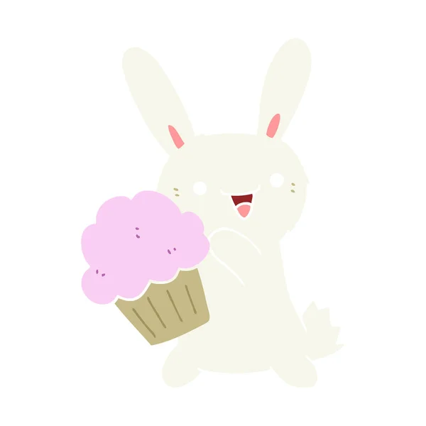 Lindo Conejo Dibujos Animados Estilo Plano Color Con Muffin — Archivo Imágenes Vectoriales