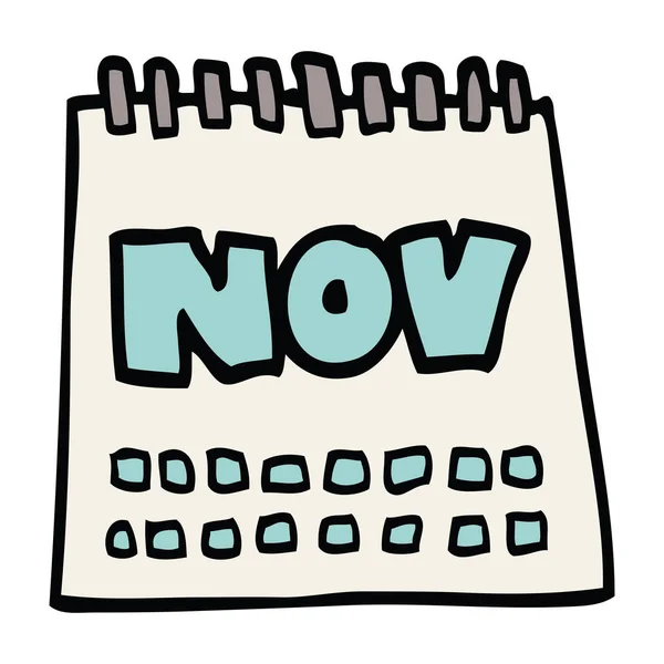 Cartoon Doodle Kalender Zeigt Monat November — Stockvektor