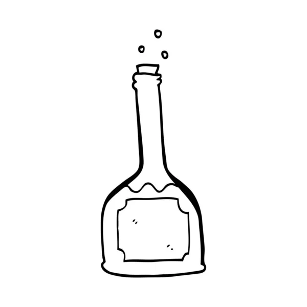 Line Drawing Cartoon Bottle Red Wine — Stock Vector