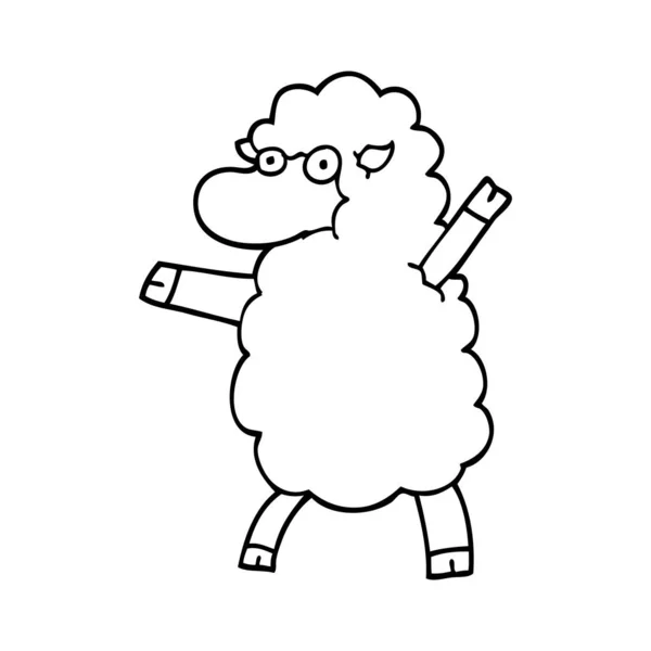 Line Drawing Cartoon Sheep Standing Upright — Stock Vector