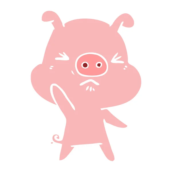 Estilo Cor Plana Desenhos Animados Porco Irritado — Vetor de Stock