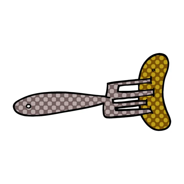 Saucisse Gribouille Dessin Animé Sur Fourchette — Image vectorielle
