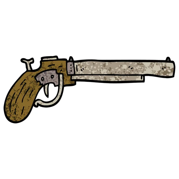 Grunge Textured Illustration Cartoon Old Pistol — Stock Vector