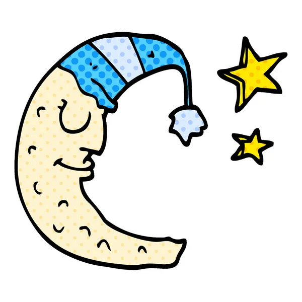 Cartoon Doodle Moon Sleeping Cap — Stock Vector