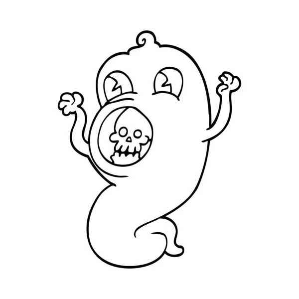 Spooky Lijntekening Cartoon Ghost — Stockvector