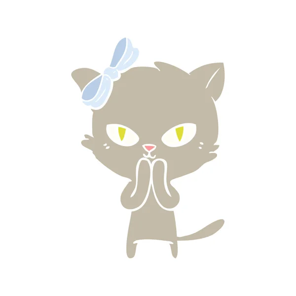 Mignon Plat Couleur Style Dessin Animé Chat — Image vectorielle