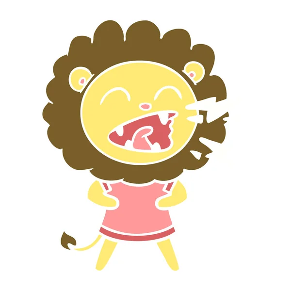 Flat Color Style Cartoon Roaring Lion Dress — Stock Vector