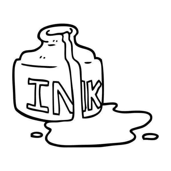 Line Drawing Cartoon Spilled Ink Bottle — Stock Vector
