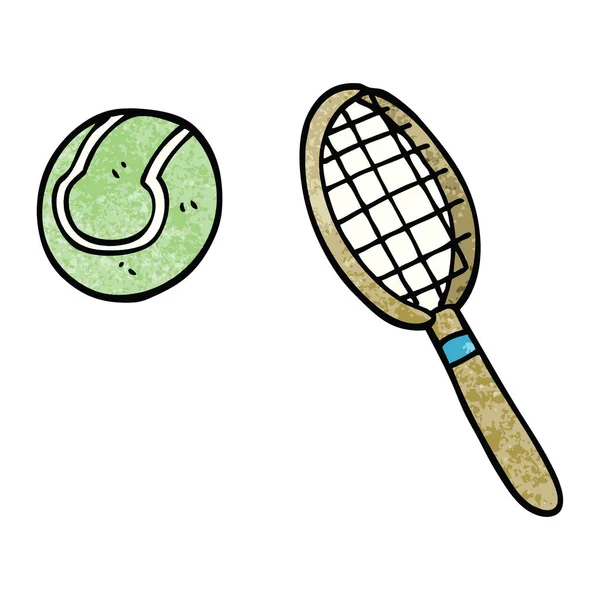 Cartoon Doodle Tennisschläger Und Ball — Stockvektor