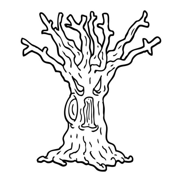 Noir Blanc Dessin Animé Arbre Effrayant — Image vectorielle