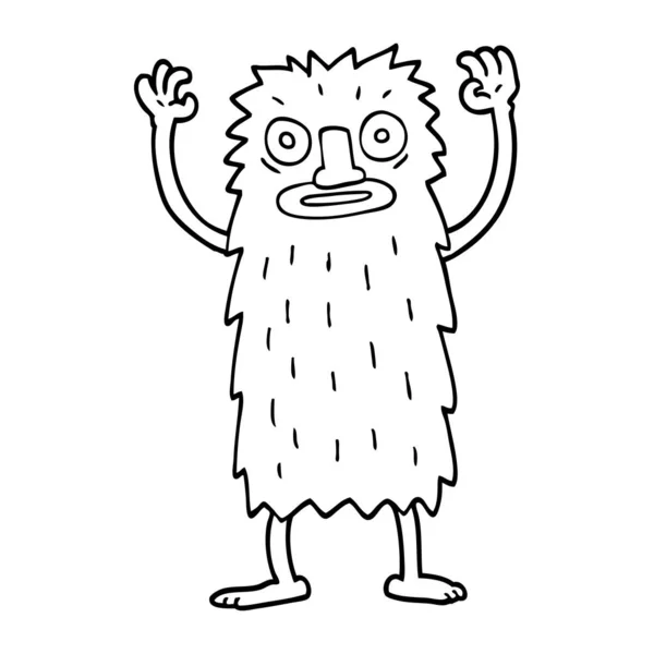 Línea Dibujo Dibujos Animados Bigfoot Criatura — Vector de stock