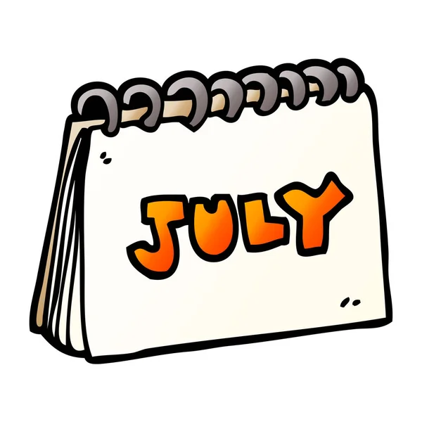 Dibujos Animados Doodle Calendario Mostrando Mes Julio — Vector de stock