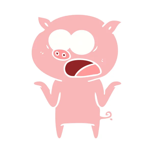 Estilo Color Plano Dibujos Animados Cerdo Gritando — Vector de stock