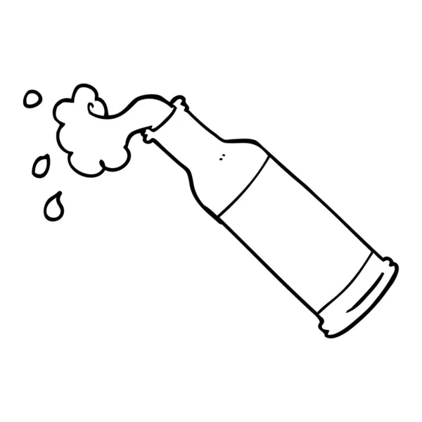 Line Drawing Cartoon Foaming Beer Bottle — Stock Vector