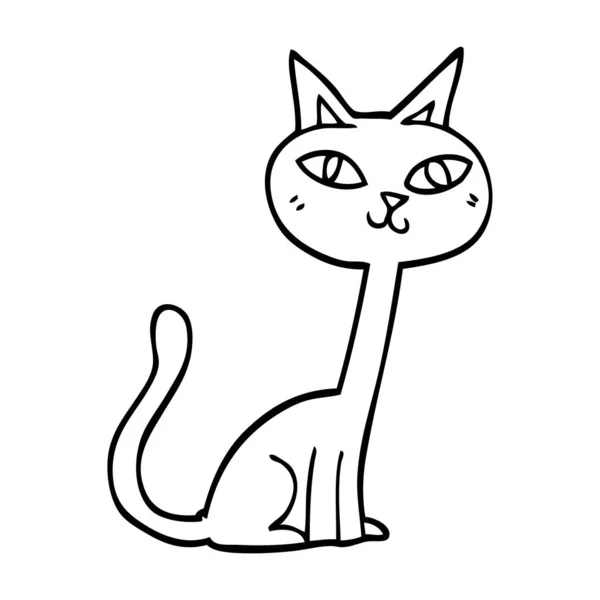 Line Drawing Cartoon Cat — Stock Vector