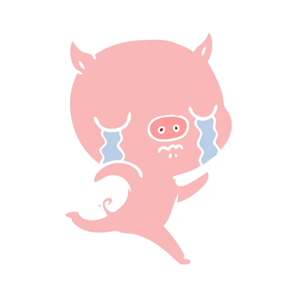 Flache Farbe Stil Cartoon Laufendes Schwein Weinen — Stockvektor