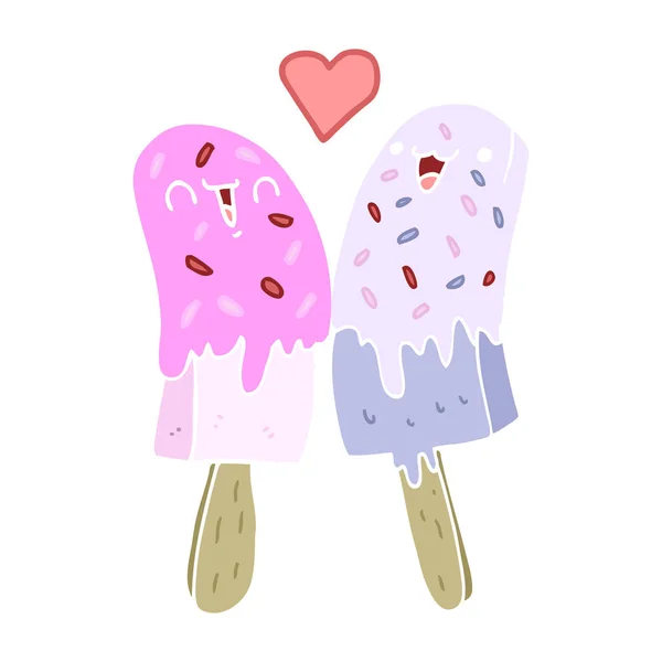 Flache Farbe Stil Cartoon Eis Lolly Verliebt — Stockvektor