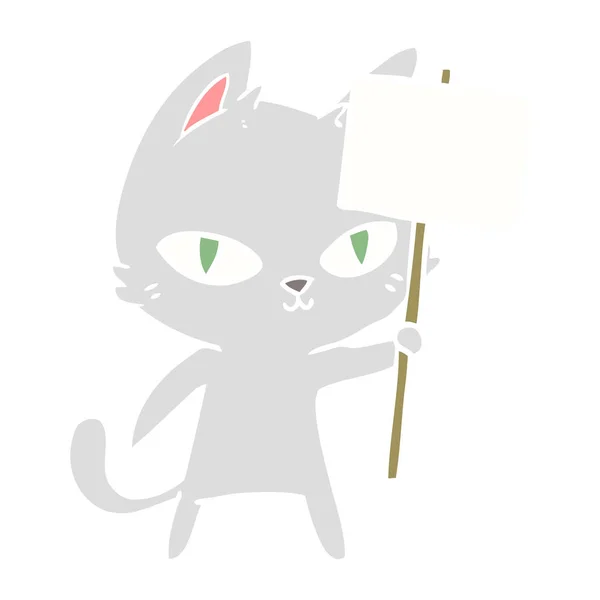 Color Plano Estilo Dibujos Animados Gato Ondeando Signo — Archivo Imágenes Vectoriales