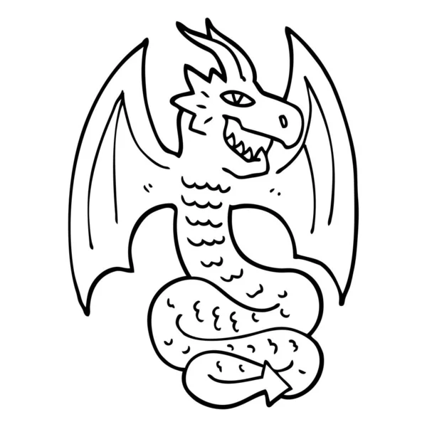 Dragon Dessin Animé Noir Blanc — Image vectorielle