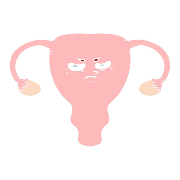 Flat Color Style Cartoon Angry Uterus — Stock Vector