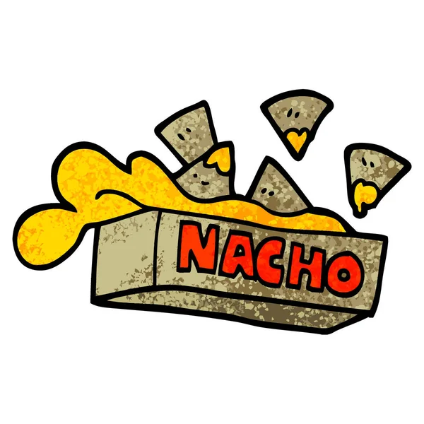 Grunge Texturierte Illustration Cartoon Nacho Box — Stockvektor