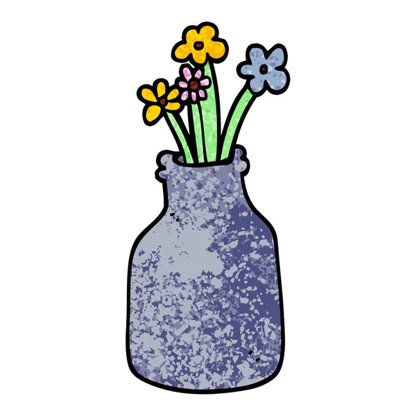 Grunge Textured Illustration Cartoon Flowers Vase — Stock Vector