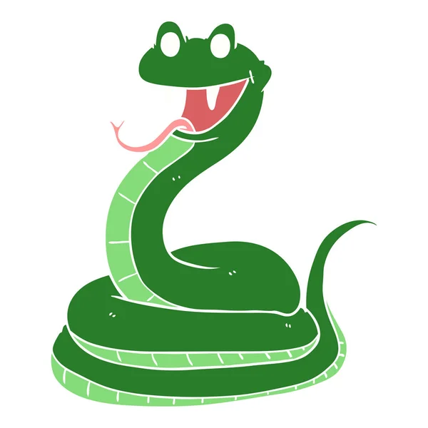 Plat Couleur Style Dessin Animé Serpent Heureux — Image vectorielle