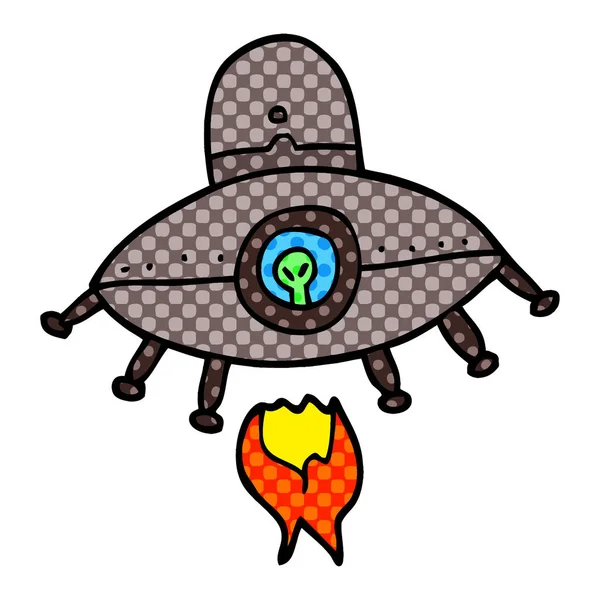 Cartoon Doodle Außerirdisches Raumschiff — Stockvektor