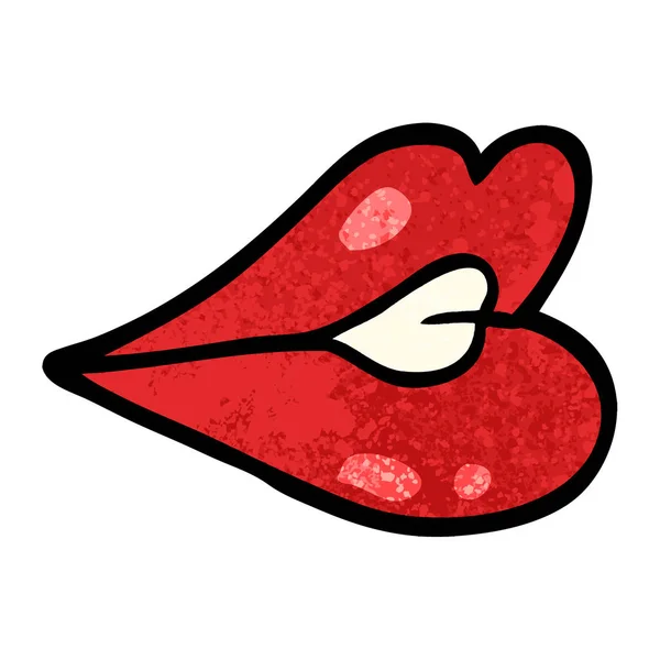 Grunge Textured Illustration Cartoon Pouting Lips — Stock Vector