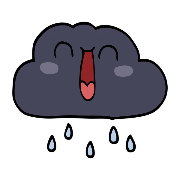 Cartone Animato Scarabocchio Una Nuvola Pioggia Felice — Vettoriale Stock