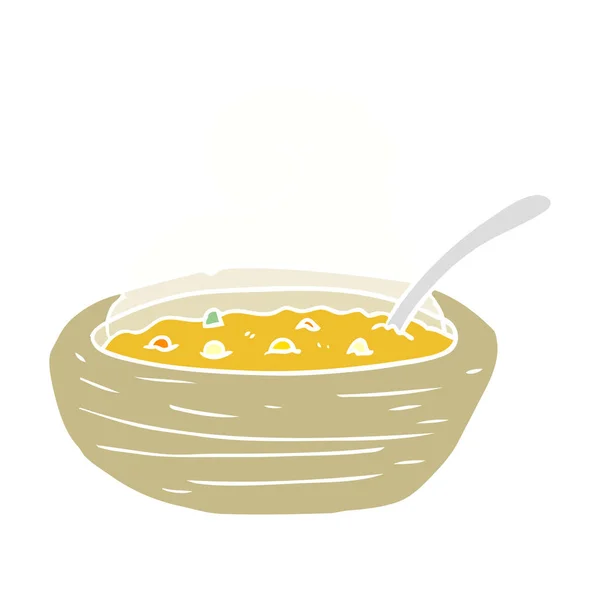 Flat Color Style Cartoon Bowl Hot Soup — Stock Vector
