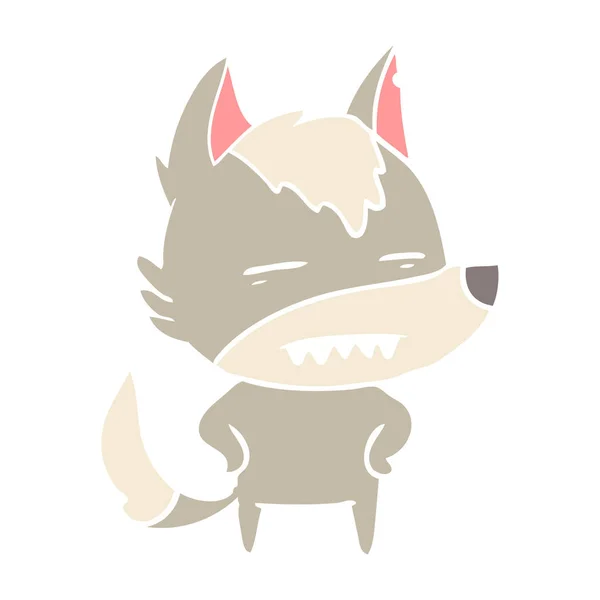 Plat Couleur Style Dessin Animé Loup Montrant Dents — Image vectorielle