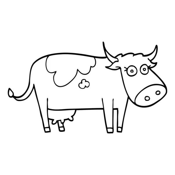 Line Drawing Cartoon Farm Cow — Stock Vector