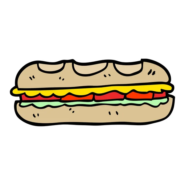 Dessin Main Style Doodle Dessin Animé Sandwich Savoureux — Image vectorielle