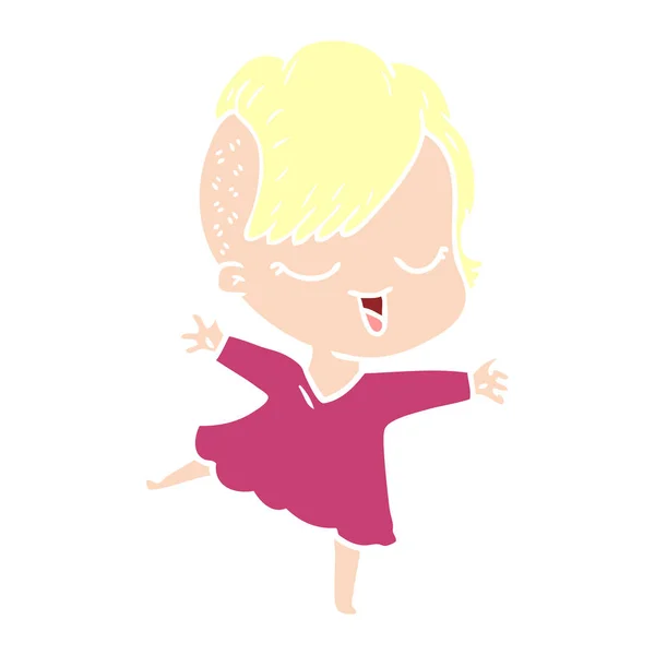 愉快的扁平颜色风格动画片女孩跳舞 — 图库矢量图片