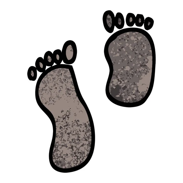 Grunge Textured Illustration Cartoon Foot Prints — Stock Vector