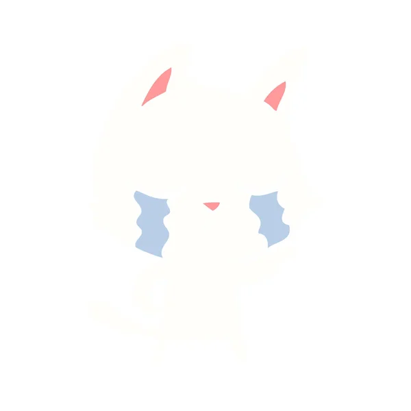 Gråtande Platt Färg Stil Tecknad Katt — Stock vektor