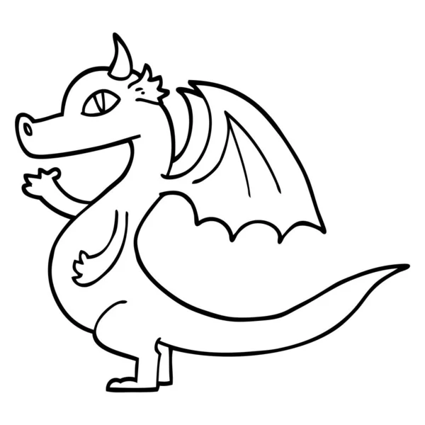 Cute Black White Cartoon Dragon — Stock Vector