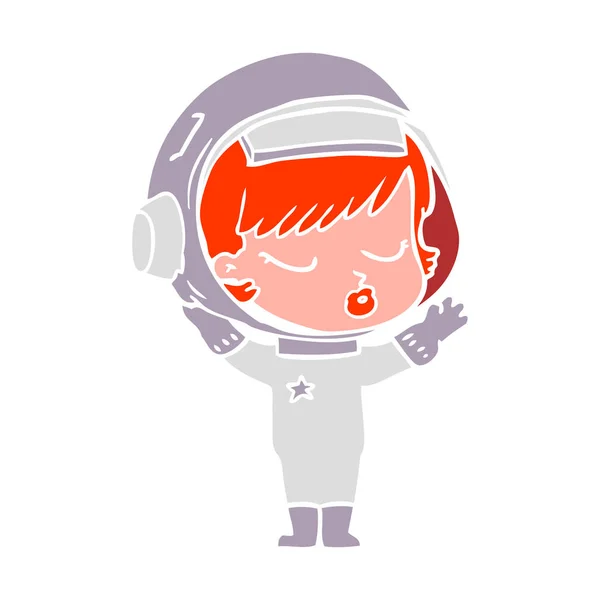 Plano Color Estilo Dibujos Animados Chica Astronauta Bonita — Archivo Imágenes Vectoriales