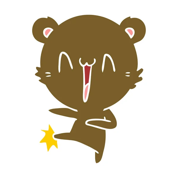 Щасливий Ведмідь Штовхає Плоский Колір Мультфільм — стоковий вектор