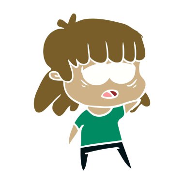 düz renk tarzı çizgi film yorgun kadın