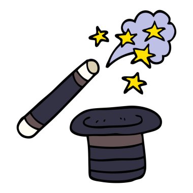 çizgi film doodle büyücüler şapka ve değnek