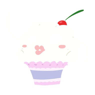 düz renk tarzı çizgi film cupcake