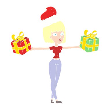 düz renk illüstrasyon kadın xmas ile sunar