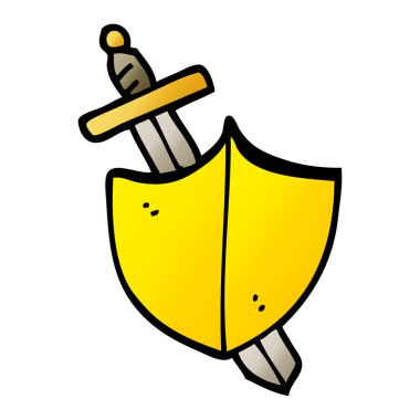 vektör degrade illüstrasyon karikatür kılıç ve kalkan