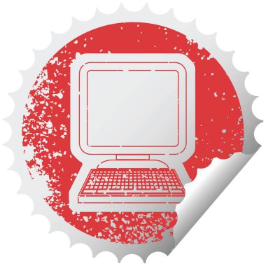 bir bilgisayarın sıkıntılı etiket simge tasarlamak