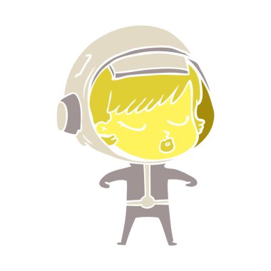 düz renk tarzı çizgi film güzel astronot kız